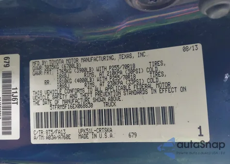 2014 Toyota Tundra Sr 4.6L V8 из США, поврежденный, VIN 5TFRM5F16EX068830